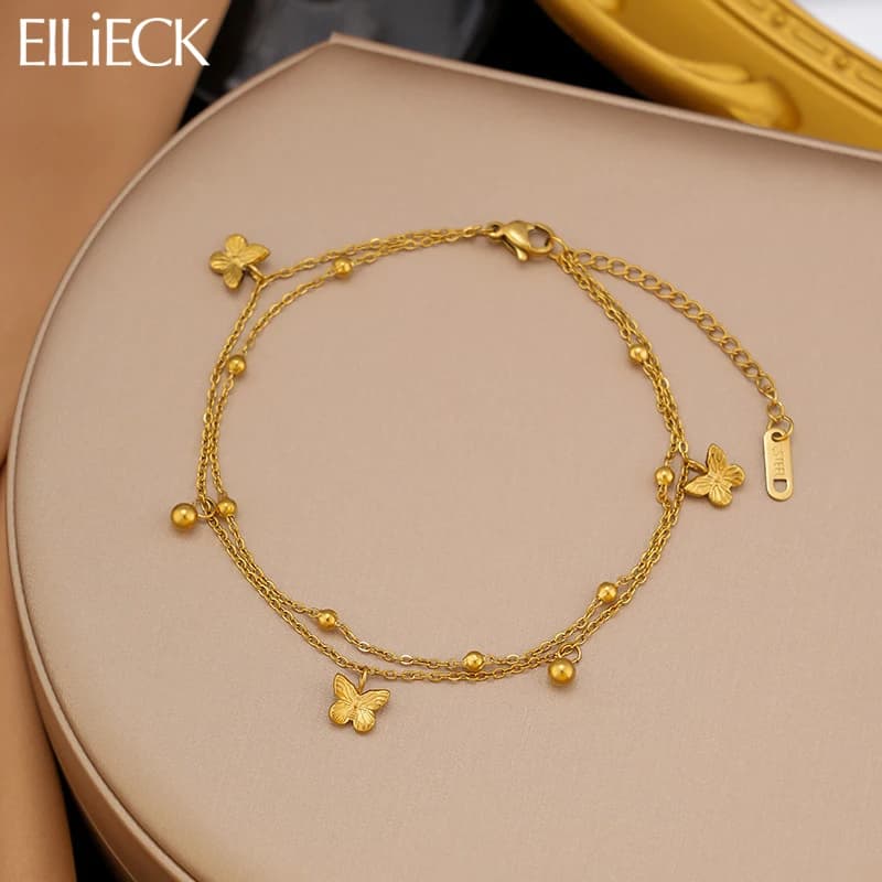 EILIECK Bracciale con ciondoli a forma di farfalla in acciaio inossidabile 316L color oro per donna, alla moda, impermeabile, gioiello da polso, idea regalo