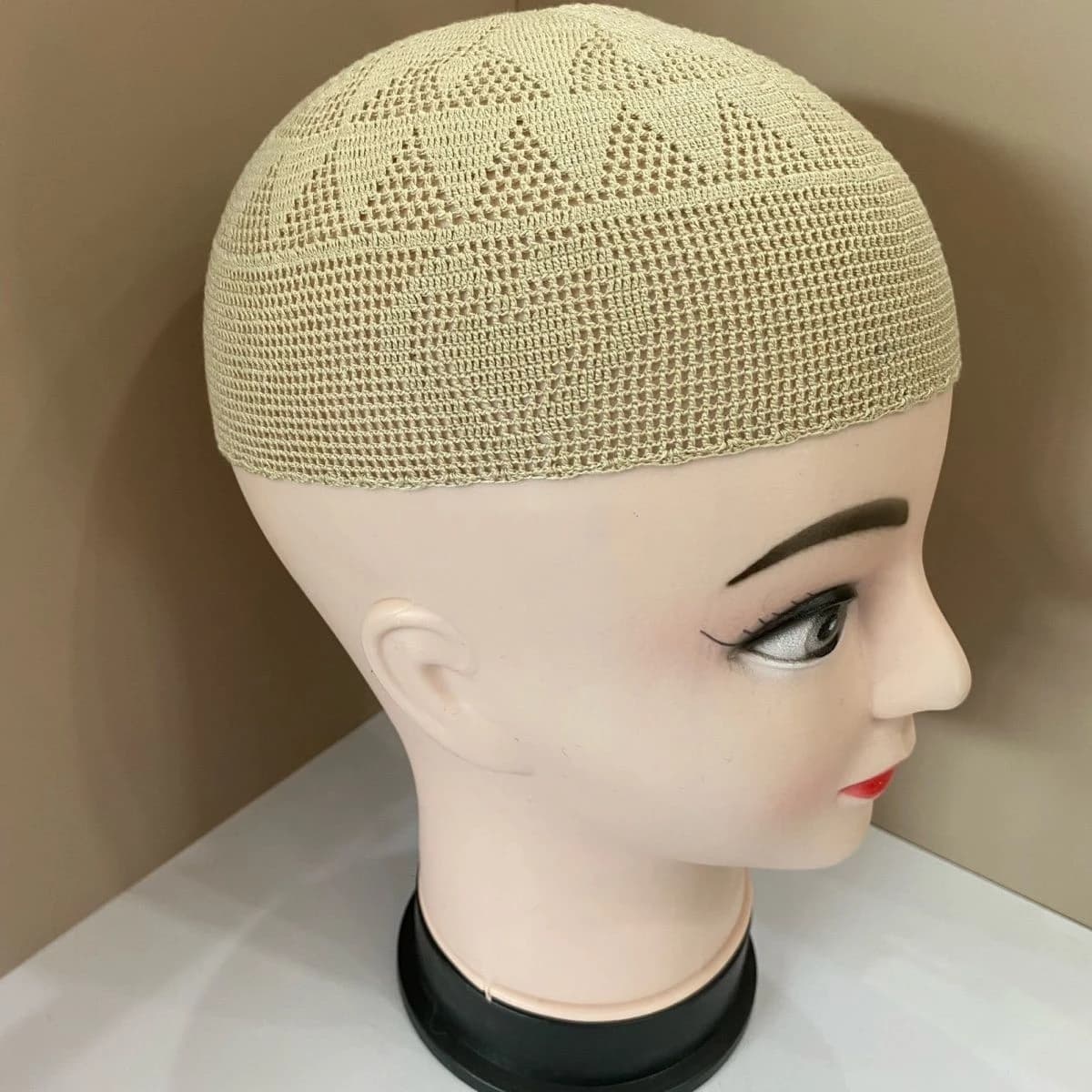 Cappelli Musulmani per Uomo, Copricapo Lavorato all'Uncinetto, Kufi Turco, Kippah Islamica, Turbante Ebraico, Bianco in Cotone a Rete 0768