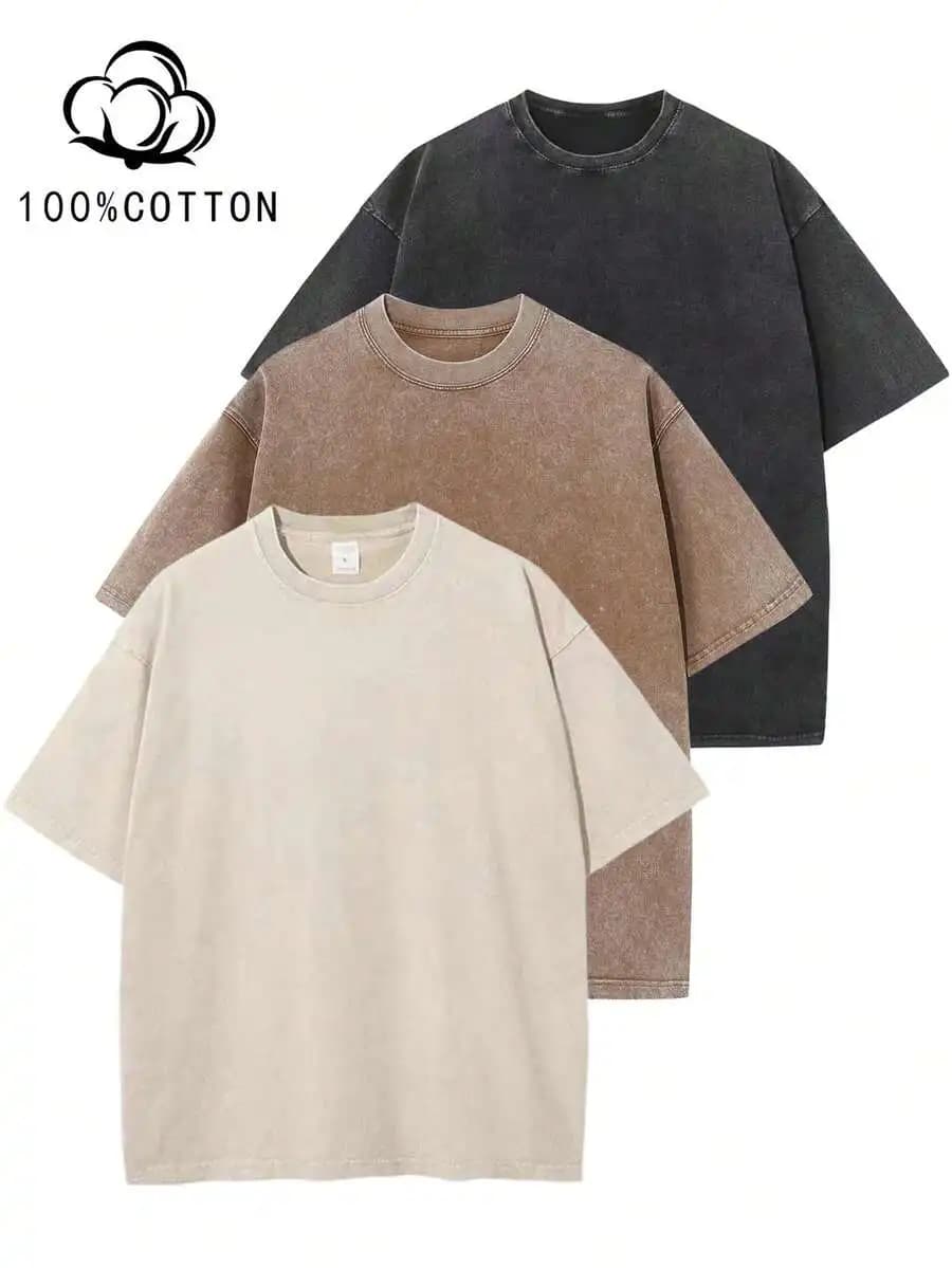 Set di 3 T-Shirt in Cotone Oversize Tinta Unita con Spalle Scese, Abbigliamento Casual Unisex
