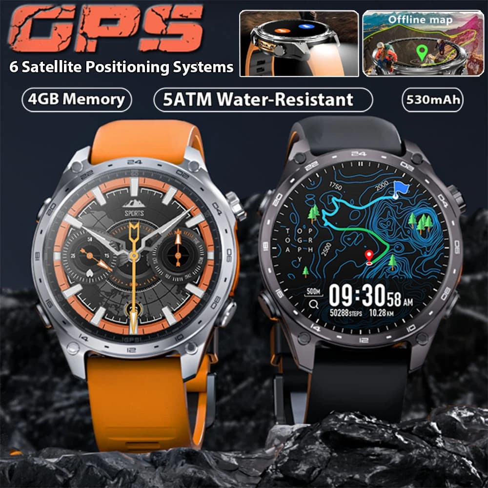 2026 Nuovo GPS integrato Smartwatch Uomini Mappe offline 4 GB di memoria Sport militare Braccialetto intelligente 50 m Impermeabile LED Torcia elettrica Orologio