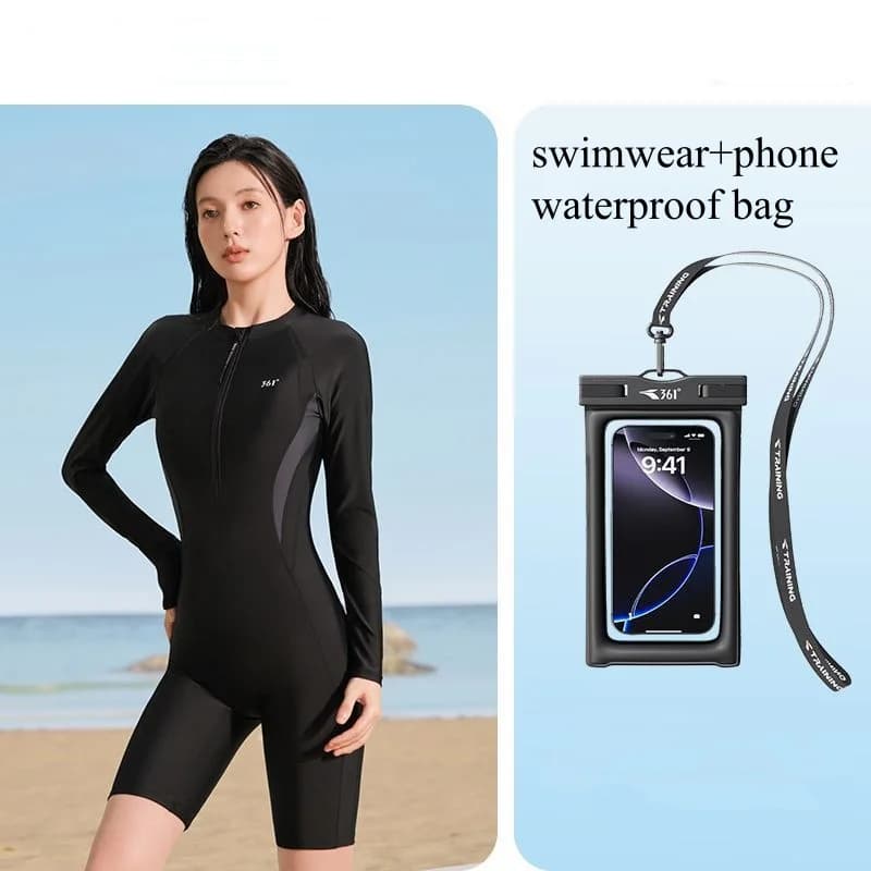 Women's push up swimsuit, long sleeve, fast drying, for water sports, glossy, professional beach costume, glasses cap