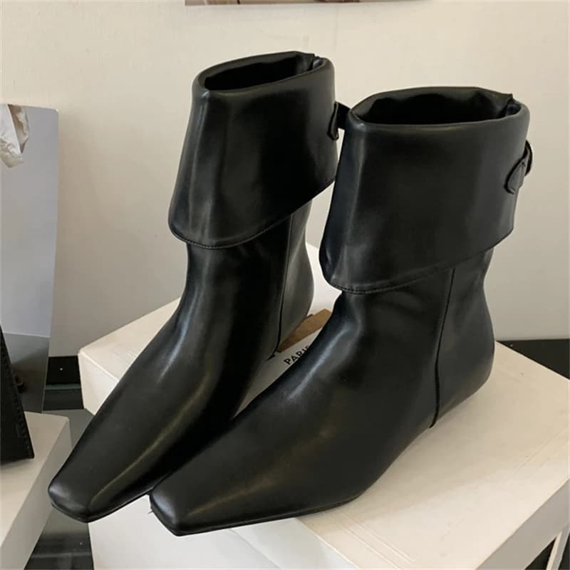 Eilyken Stivaletti da donna con fibbia per cintura in morbida pelle accogliente Stivaletti corti primavera autunno Scarpe casual con tacco basso quadrato conciso