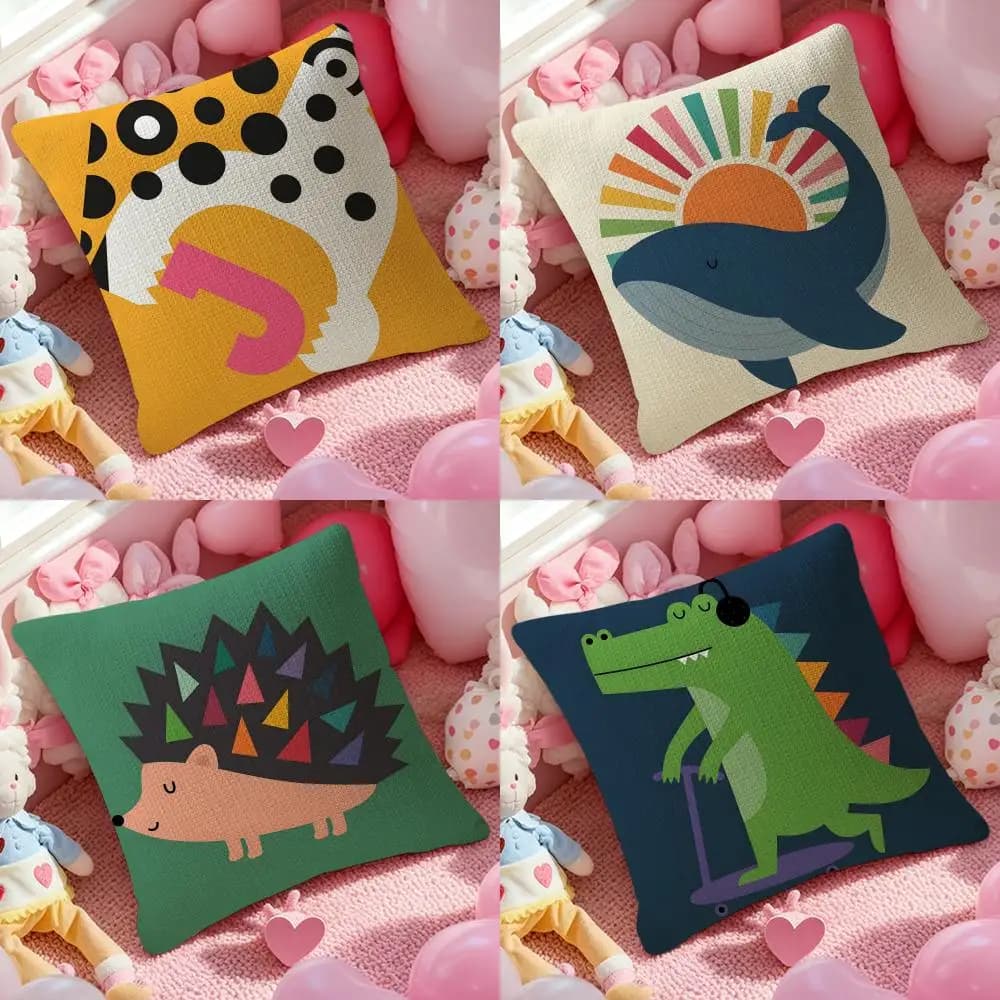 Federa per cuscino con motivo animale geometrico dei cartoni animati Federa stampata con motivo per fodera per cuscino del divano del soggiorno e arredamento della camera da letto
