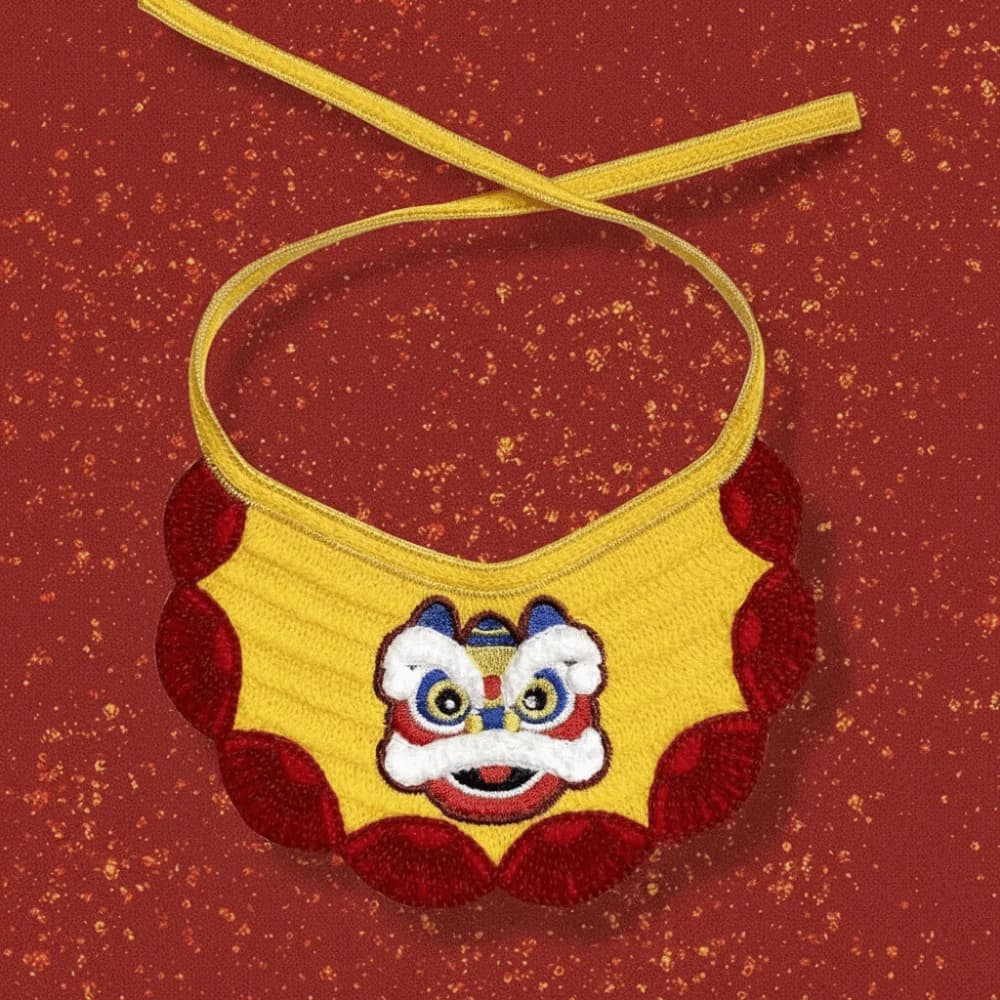 Cartoon Pet Leone Danza Sciarpa Ricamo Comodo cane Bava Bavaglino Regolabile Lucky Blessing Gatto Lavorato a maglia Bava Asciugamano Cavallo Anno