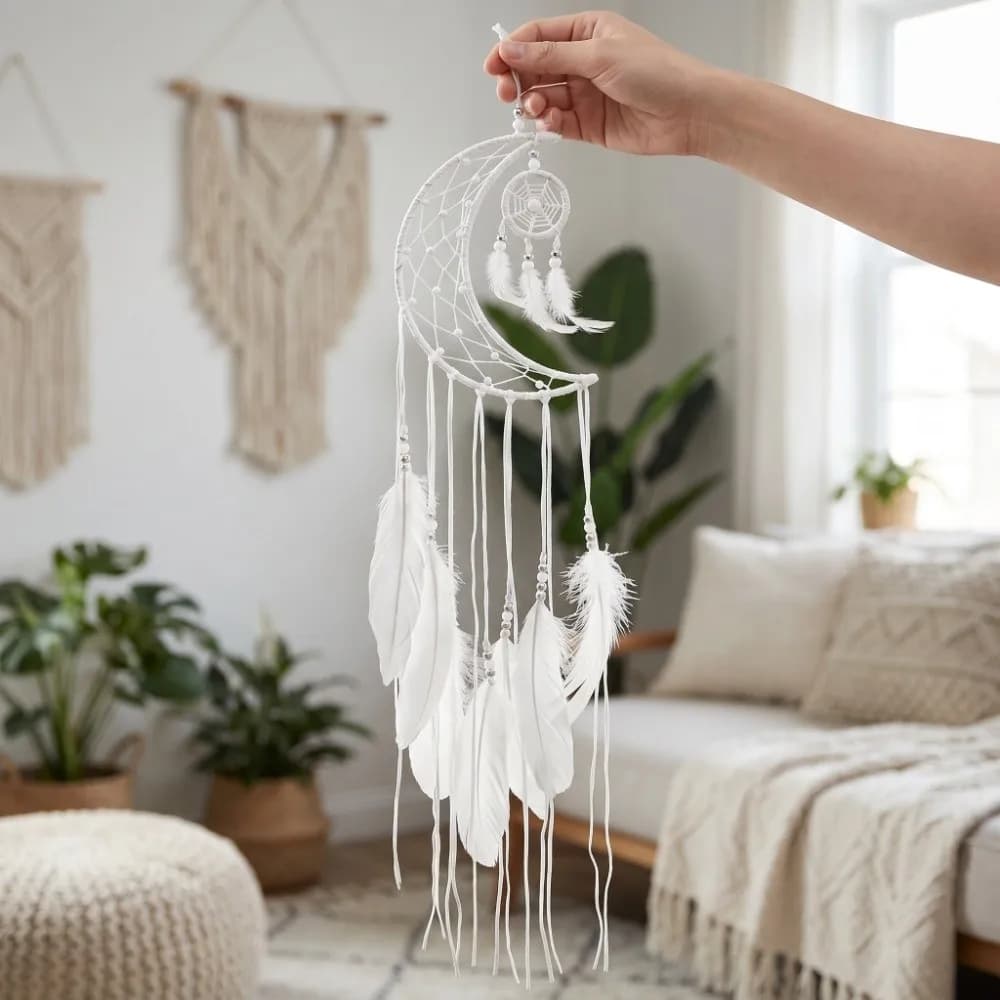 39.37 in Dreamcatcher Wall Hanging moon white Modern Dreamcatcher Handmade Indoor Dreamcatcher Decor Car Interior Decor