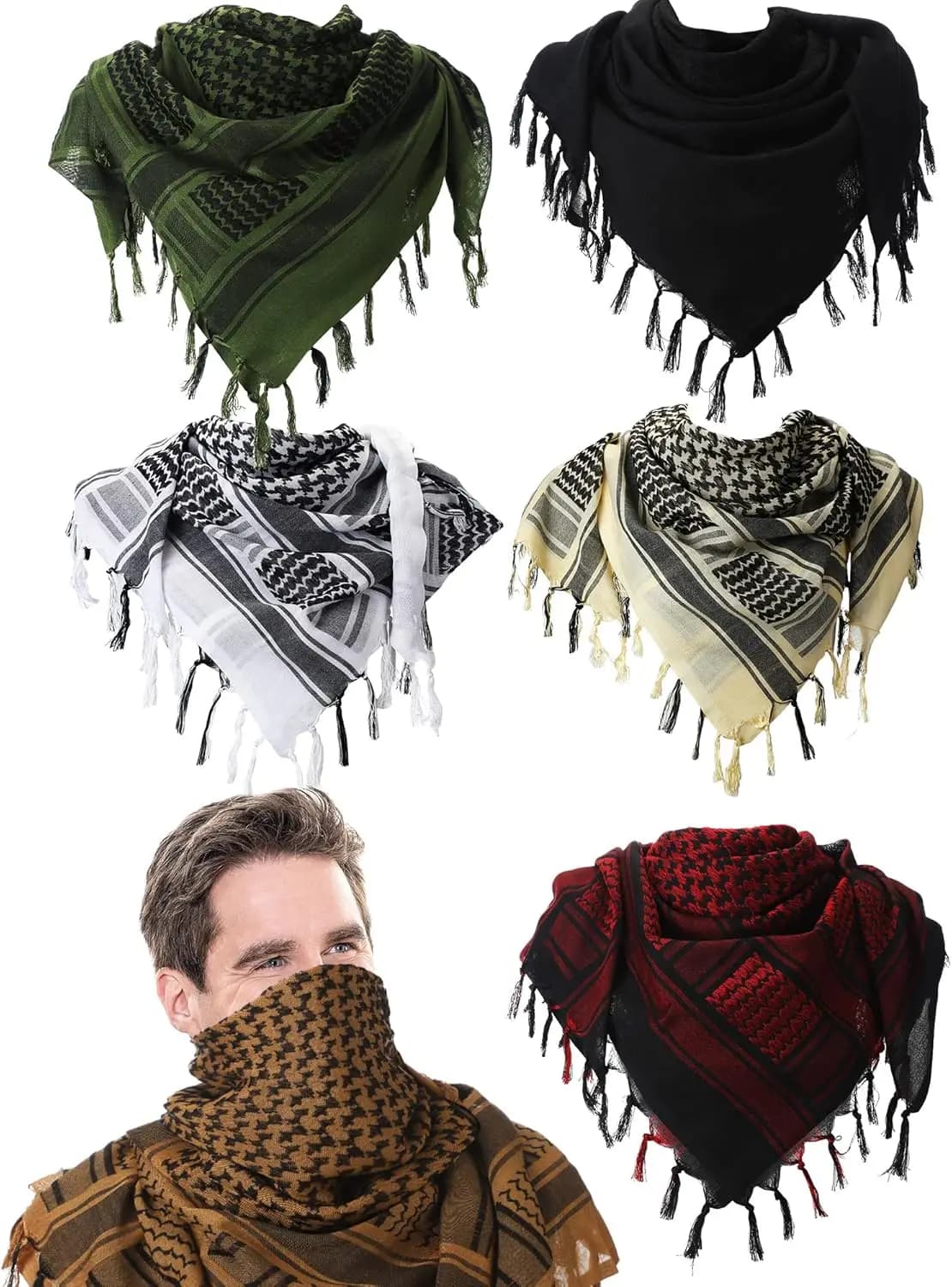 Set of 6 Scarves Desert tactics, Keffiyeh 100% Cotton with Nappine, 43x43 Male's Inches