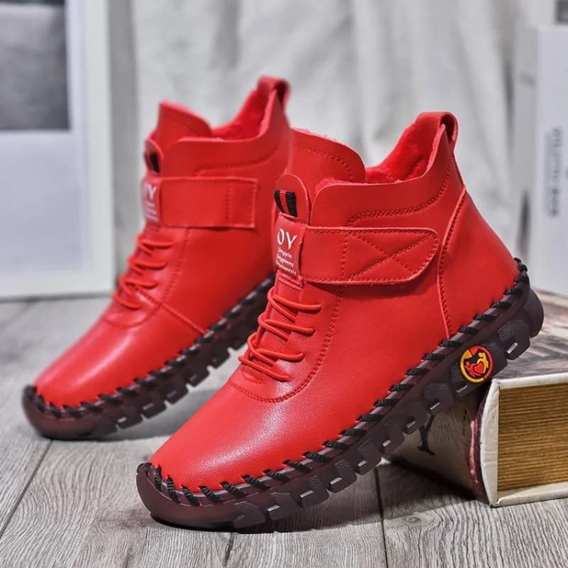 Stivali invernali in cotone caldo foderato in pile - Scarpe basse alte da donna in stile britannico alla moda e versatili con velcro