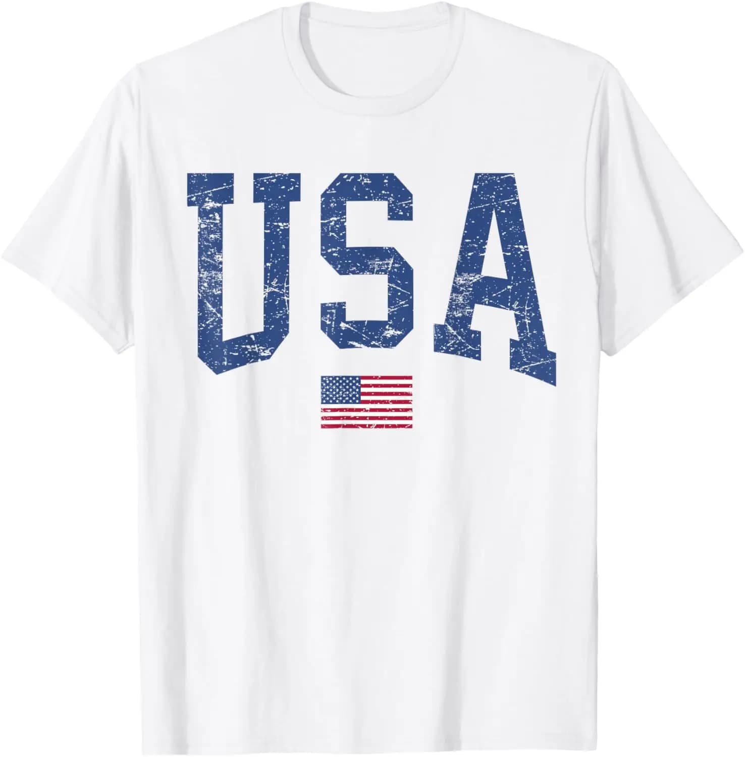 USA Women Men Kids Patriotic American Flag Distressed T-S Summer Short-Sleeved Breathable Sweat-Wicking Versatile Trendy