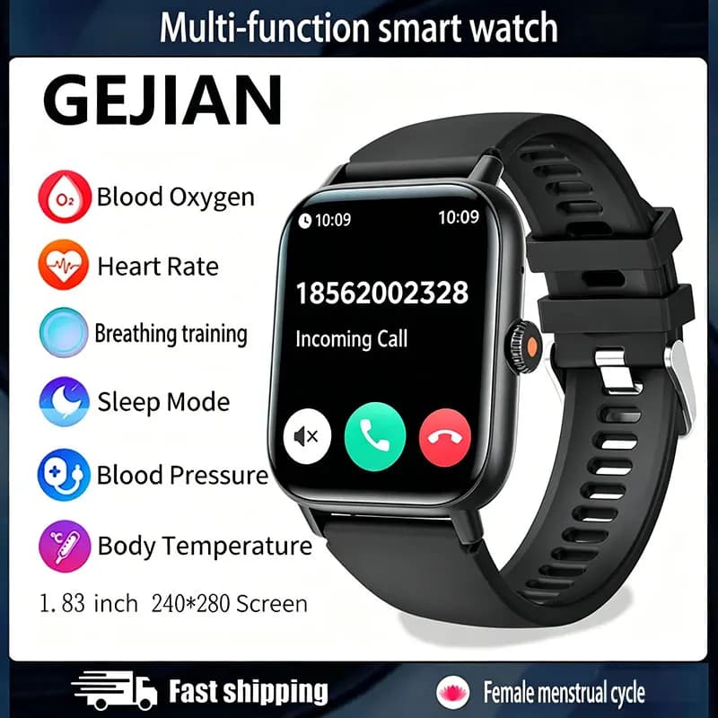 GEJIAN Nuovo Smartwatch per la salute per Android e iOS Schermo HD da 1,83 pollici Monitoraggio della frequenza cardiaca Monitoraggio della salute Chiamata Bluetooth IP67 Smartwatch