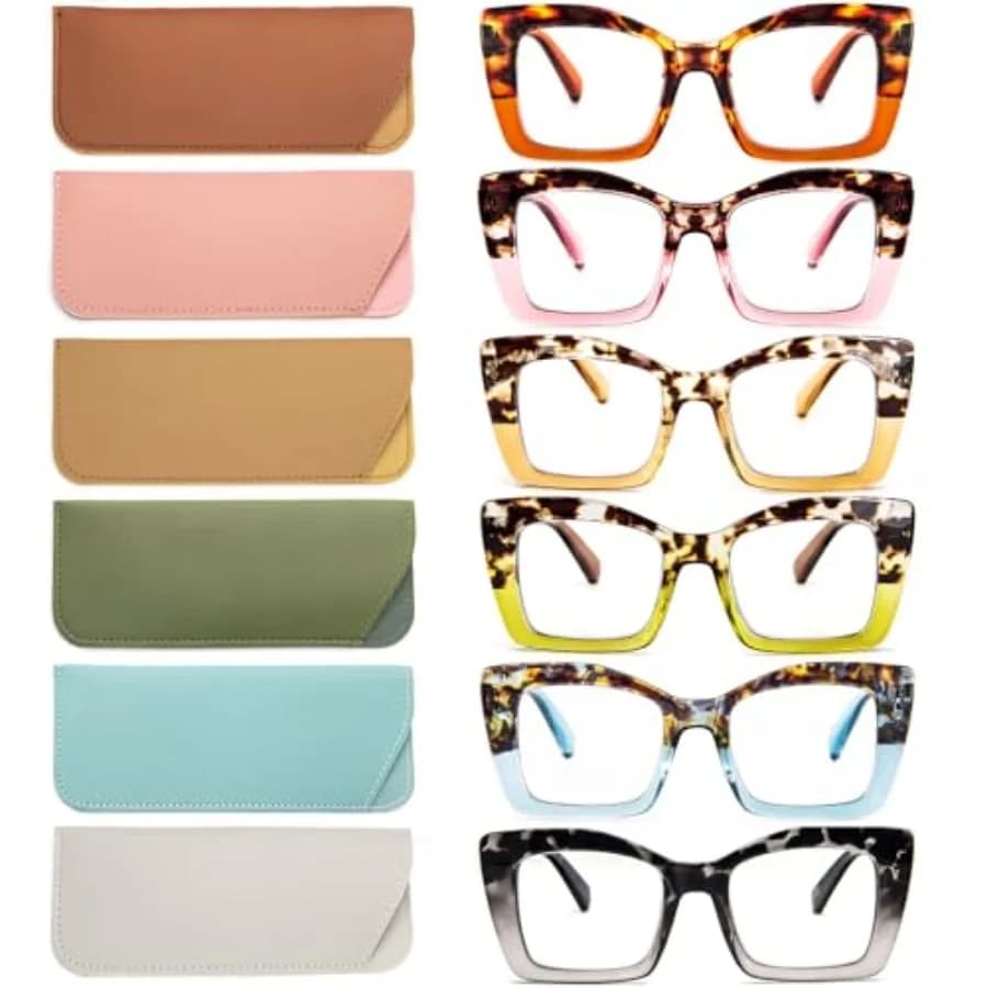 REA Oversized Square Reading Glasses Women, Blue Lig Bloc Large Frame Compr Readers Sp inge