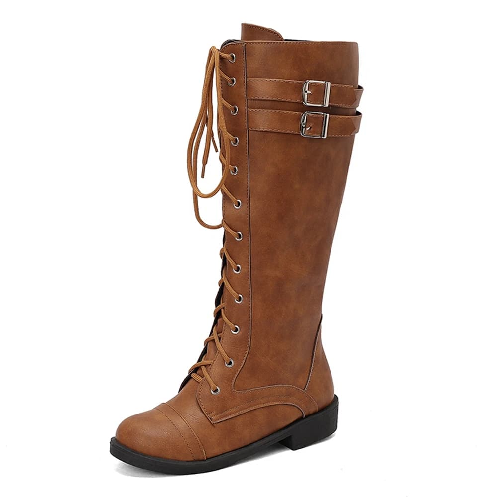 Stivali Alti al Ginocchio BLXQPYT da Donna, Autunno Inverno, Caldi con Interno in Peluche, Cerniera, Lacci, Tacco Spesso, Piattaforma Lunga, Taglie Grandi fino al 48 D-12