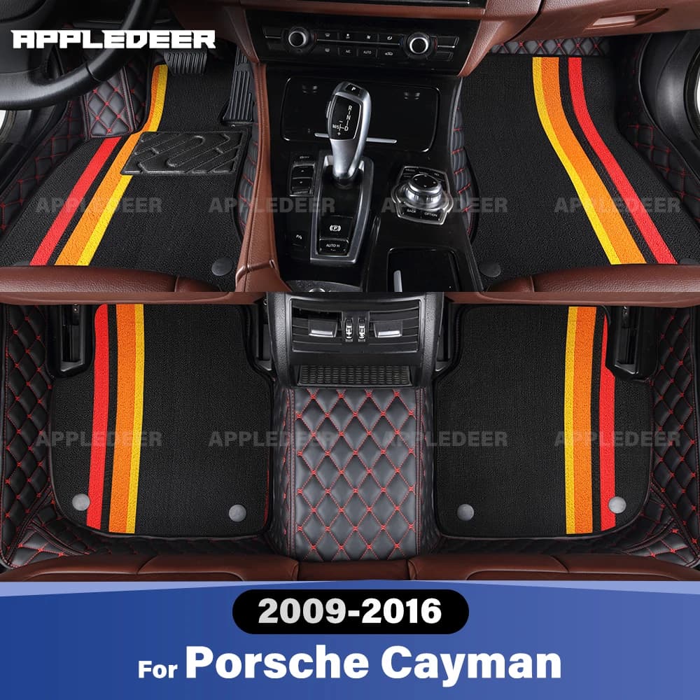 Per Porsche Cayman 2009-2016 Tappetini per auto a doppio strato Accessori interni per tappeti per auto personalizzati
