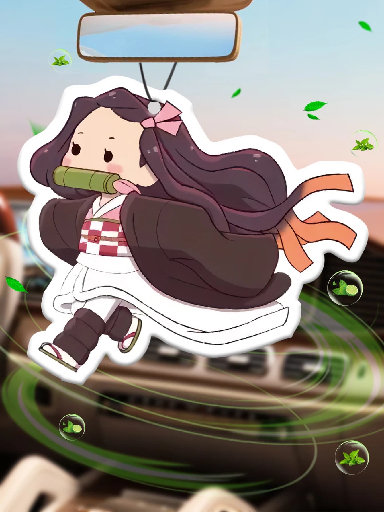 Car perfumer in the shape of a Japanese anime character, with long lasting fragrance, to hang, for indoor environments.