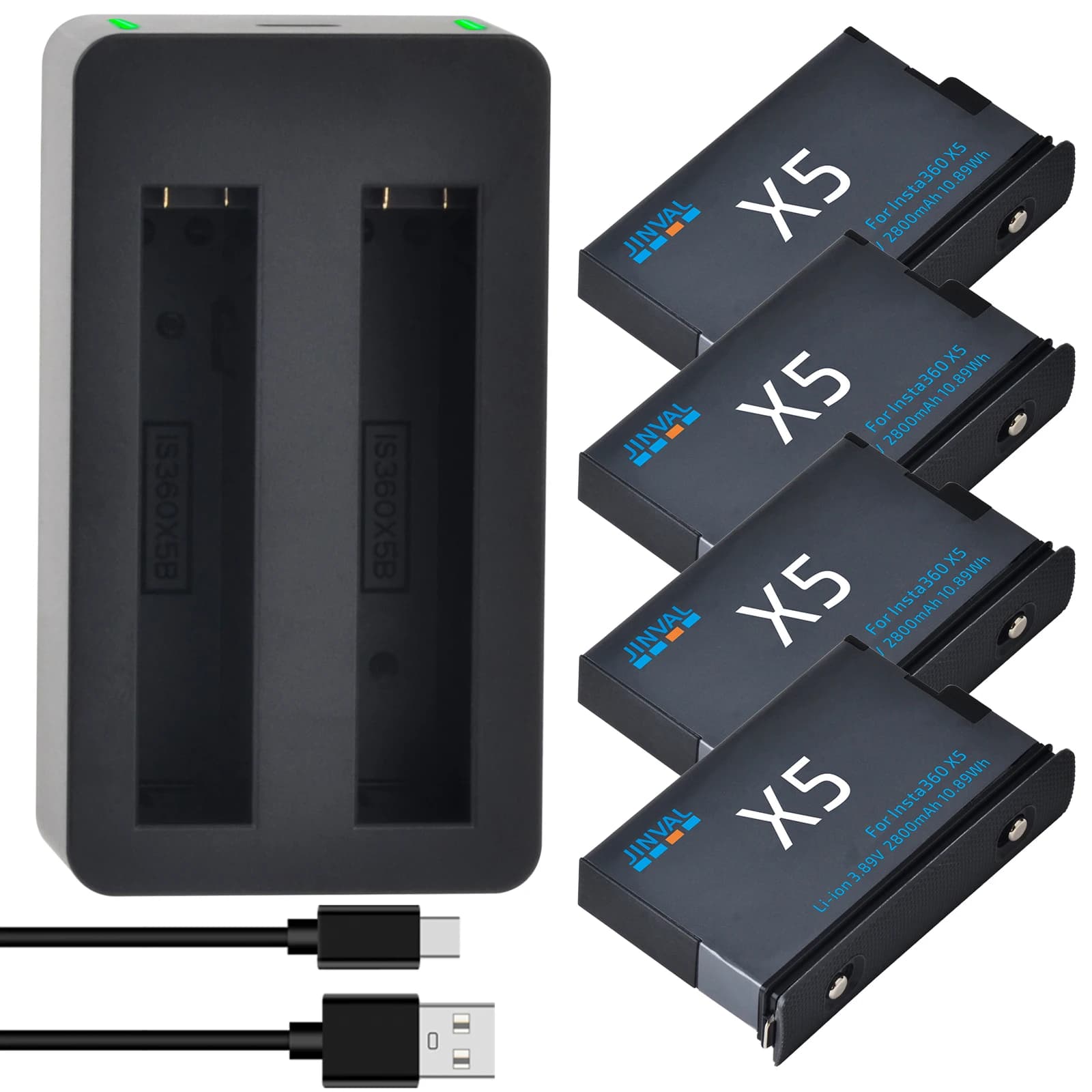 Li-ion Rechargeable Battery for Insta360 X5 Action Camera, with Fast USB-C Charging Dual Charger