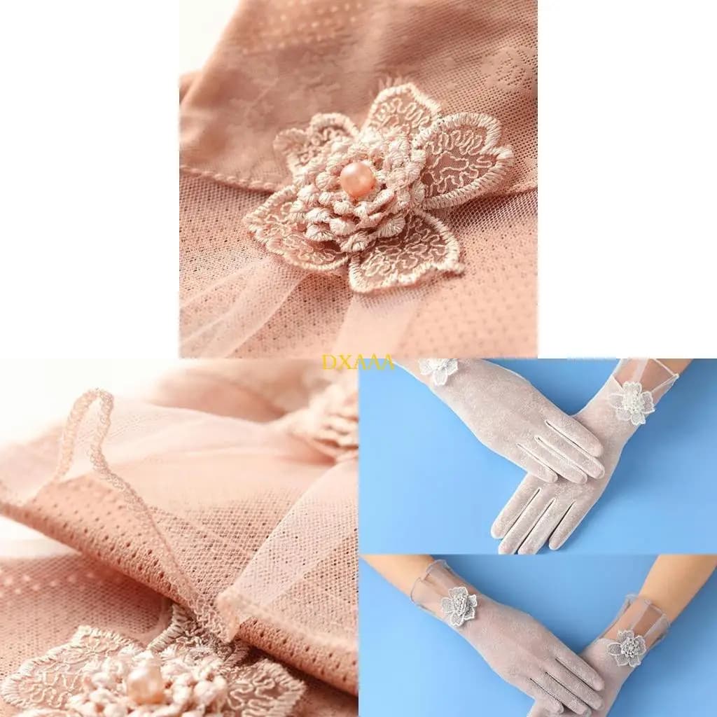 DXAA Guanti con decorazioni floreali trasparenti sexy Guanti touchscreen elastici con etichetta da sposa polso Guanti in