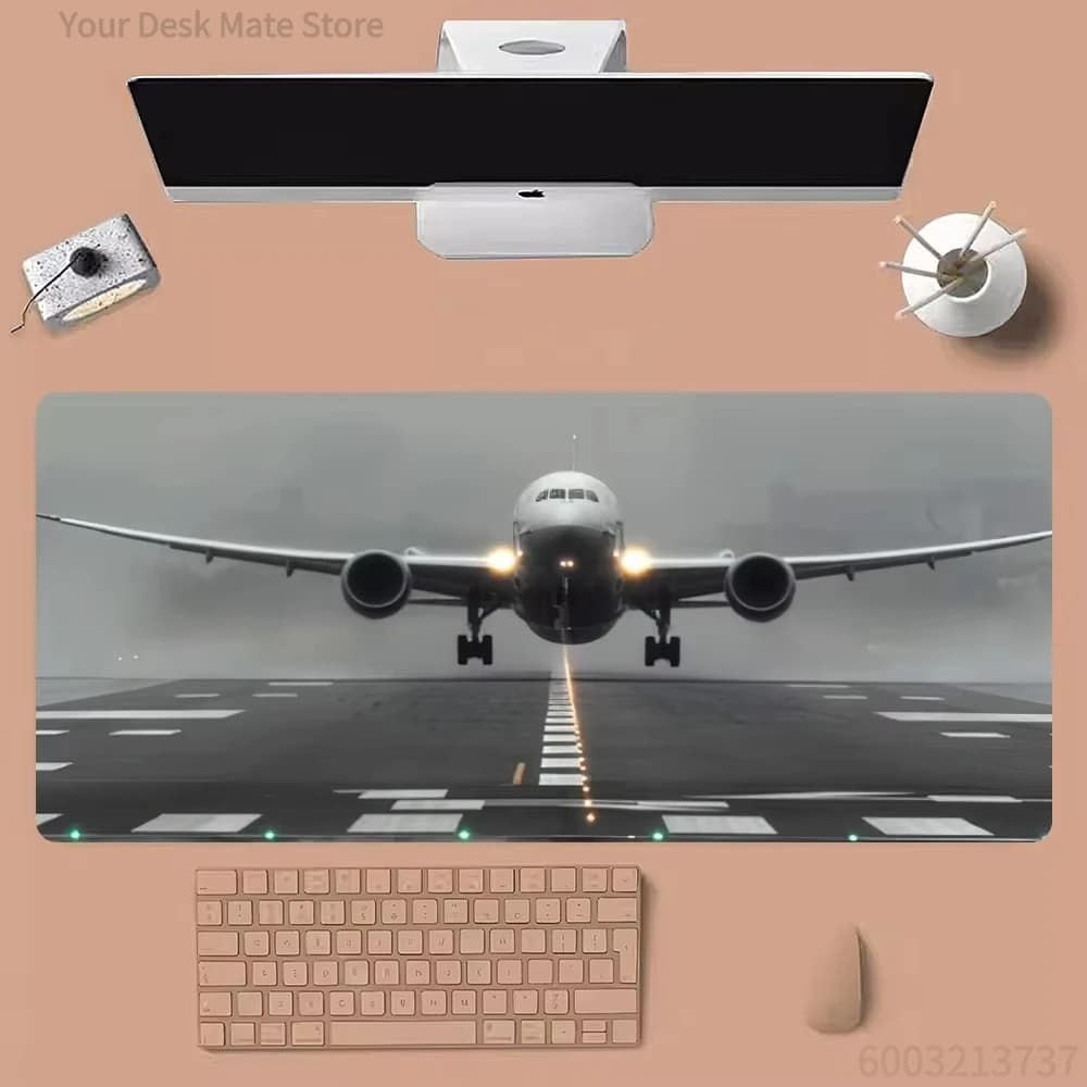 Aesthetic Airplane Silhouette Blue Full Moon Large Extended Gaming Office Desk Keyboard Mouse Pad