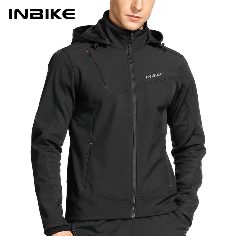 INBIKE Men's Cycling Jackets Men's Winter Wind Jackets MTB Hot Thermal Bike Jackets with Cap for Riding Bike Windproof Clothing