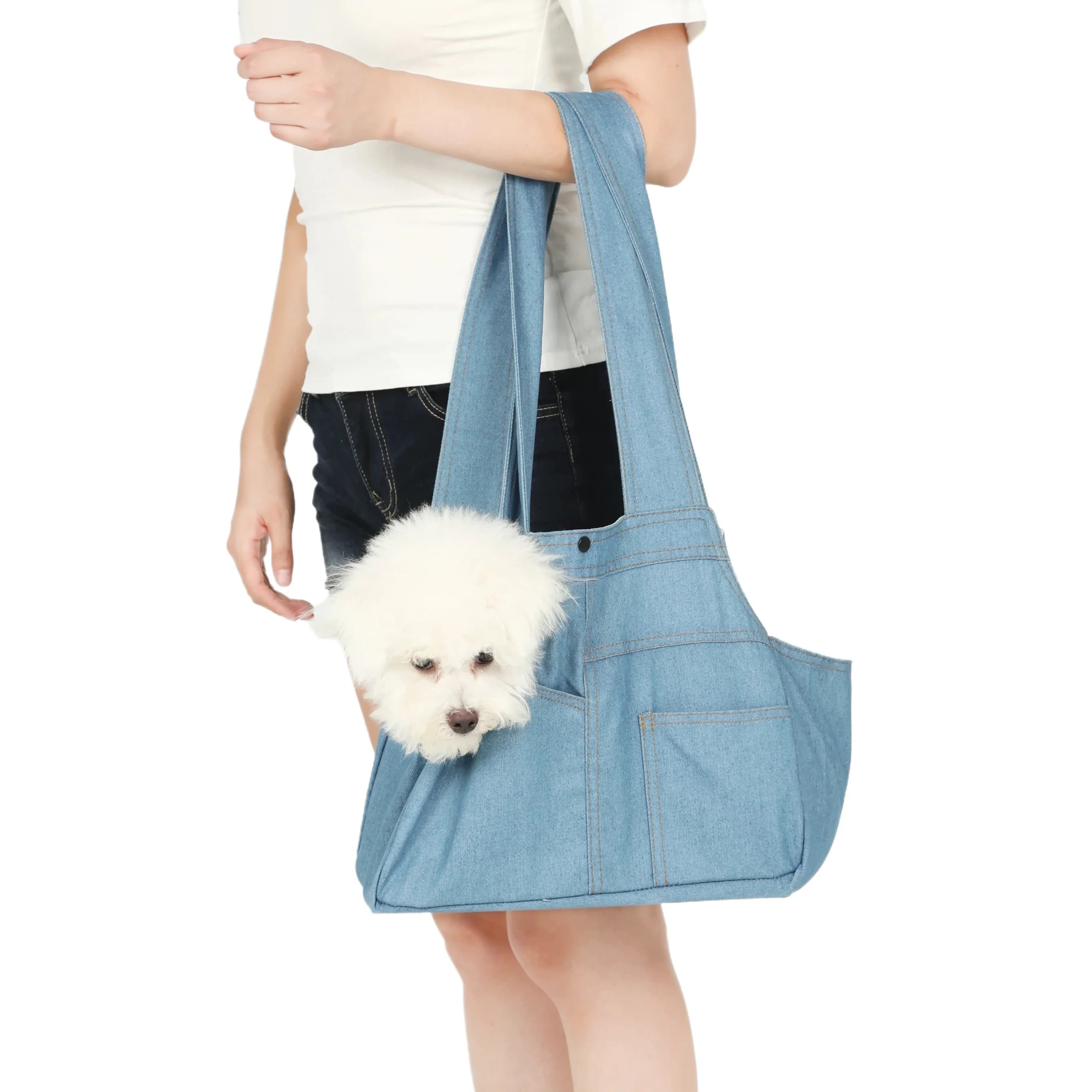 Nuovo! Borsa a tracolla portatile per cani e gatti, leggera, in tela denim, per viaggi all'aperto con cuccioli e gattini