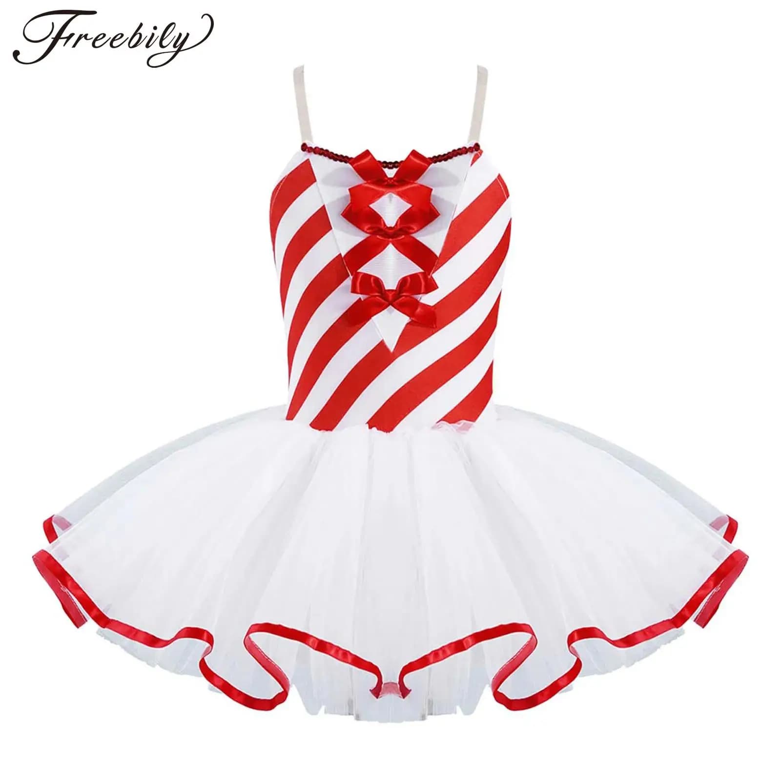 Kids Girls Candy Cane Striped Ballet Tutu Dance Dress Christmas Figure Skating Dance Costume per Carnival Cosplay Theme Party