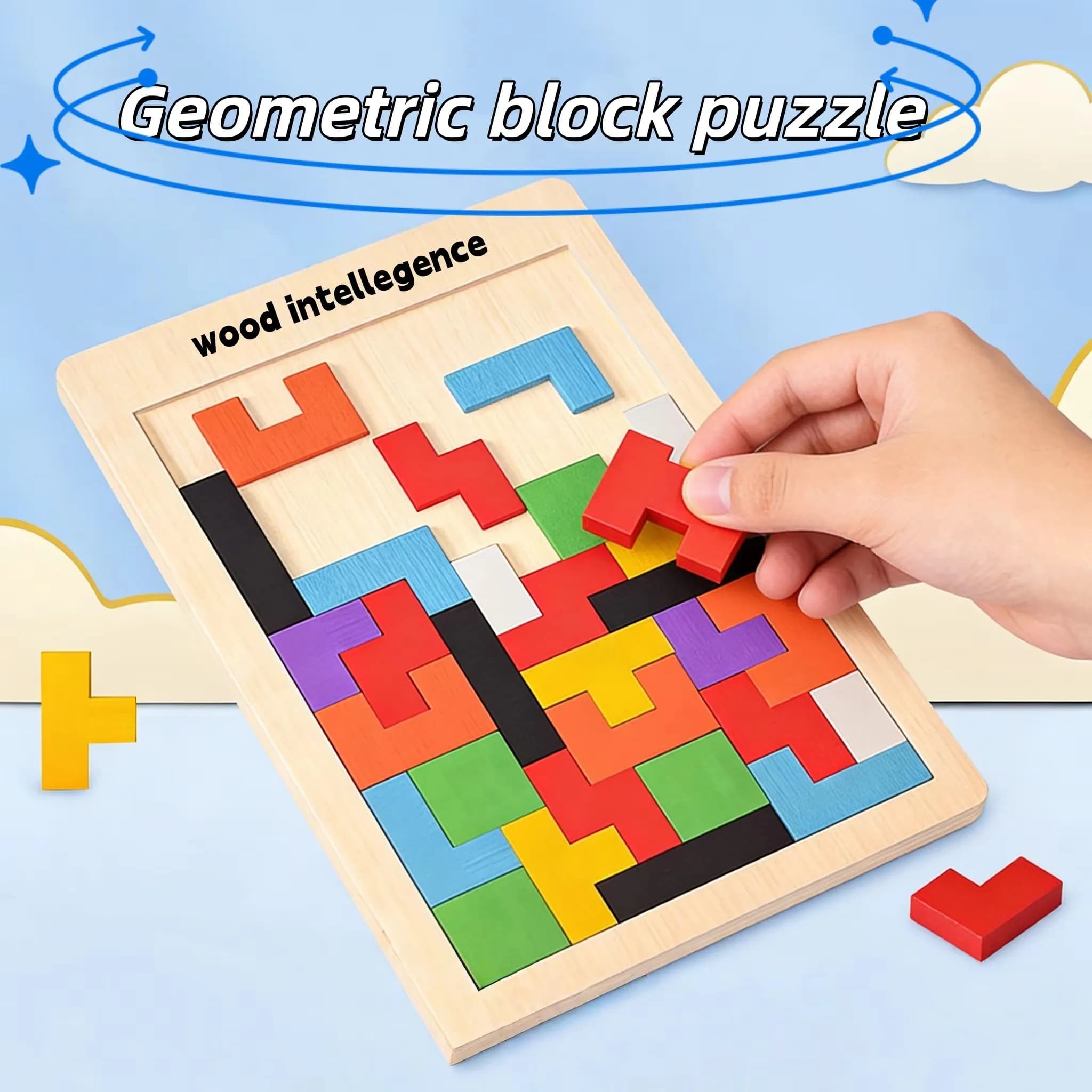 Gioco Puzzle in Legno Tangram, Blocchi da Costruzione Intelligenti e Colorati 3D, Blocchi Russi per l'Educazione Montessori dei Bambini