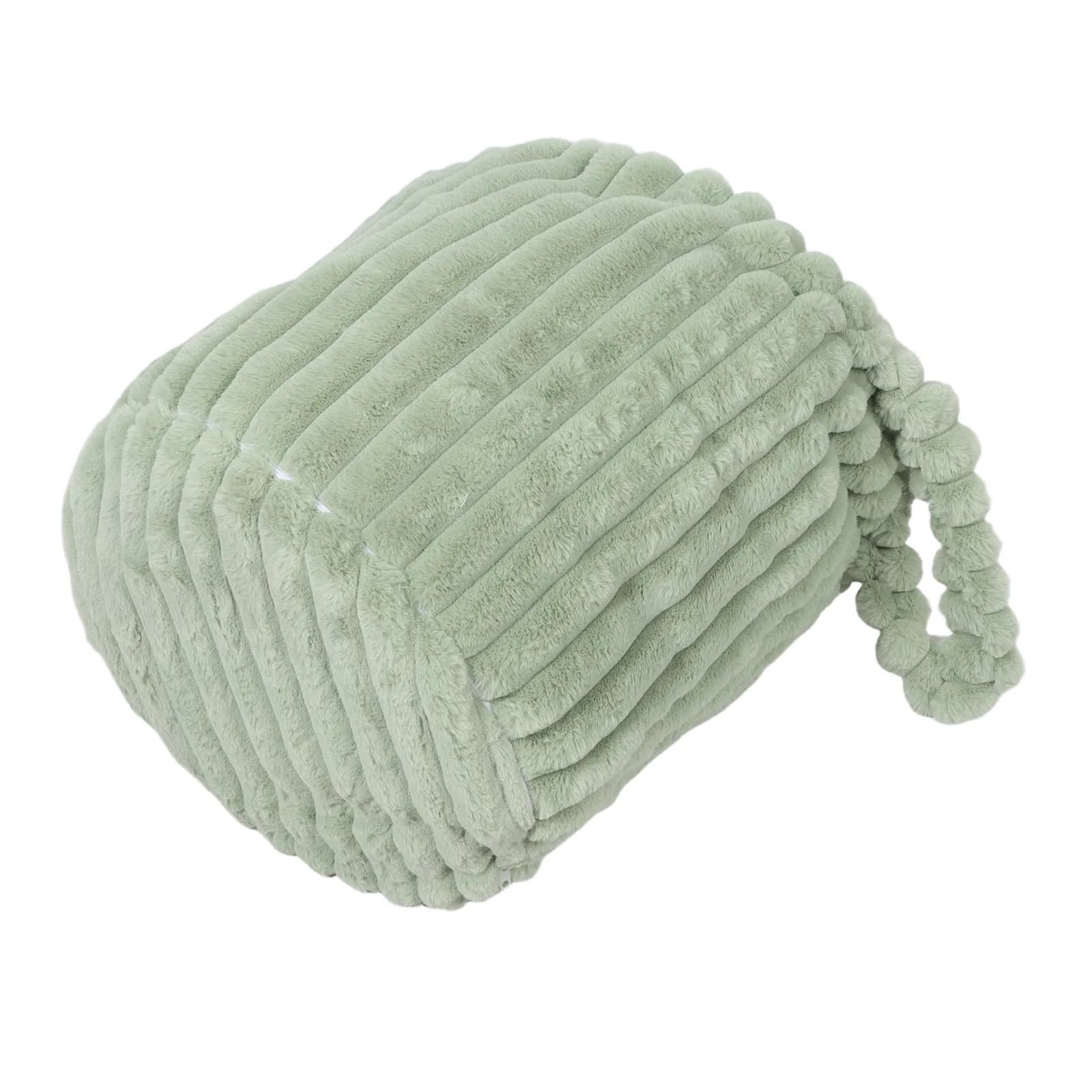 Round Pouf Ottoman Cover Unstuffed Foot Stool Slipcover Light Grey Washable Cushion Floor Sleeve for Living Room Bedroom
