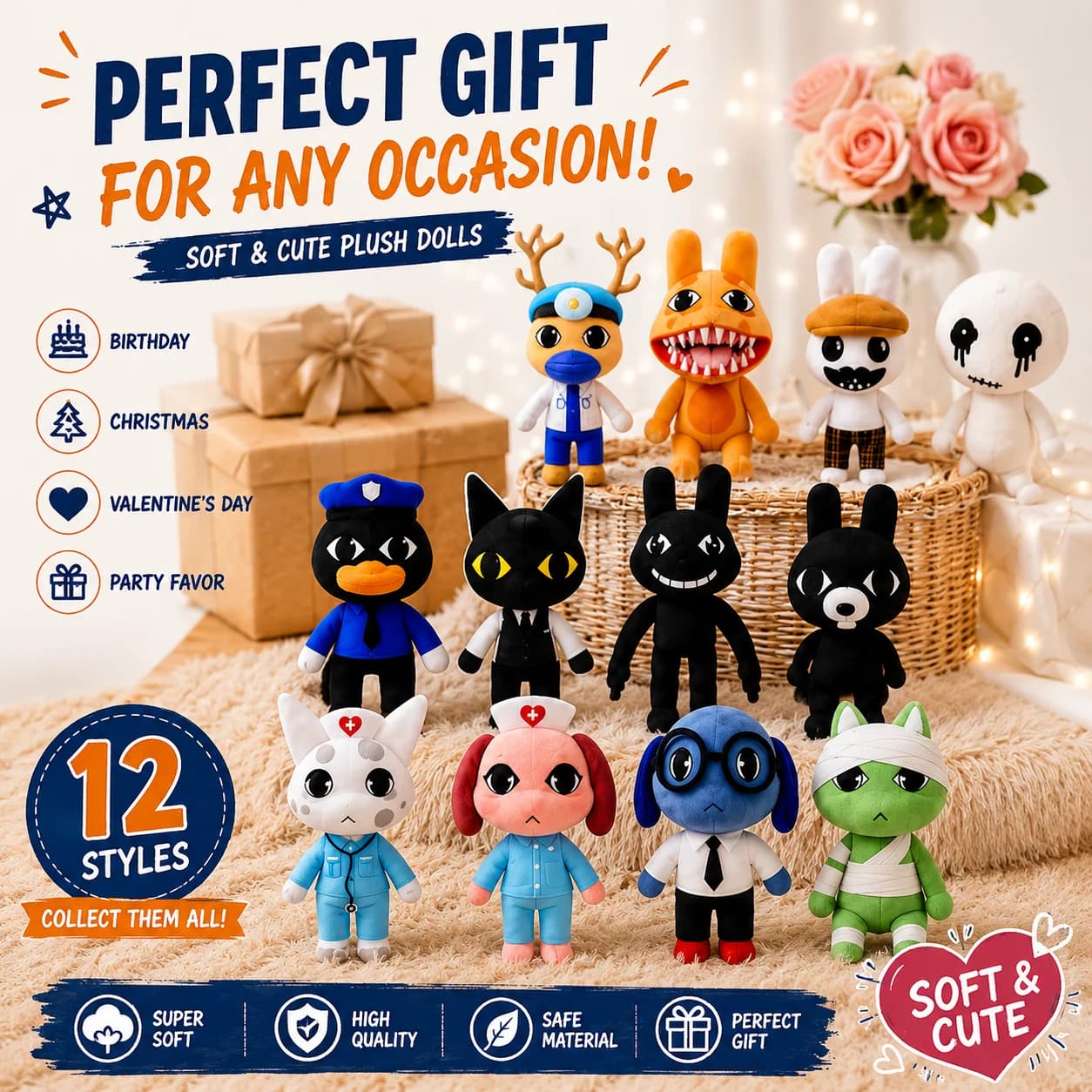 Cute Animal Doctor Plush Toy Vet Clinic Role Play Set Soft Stuffed Animal Doll Educational Pretend Play Gift for Children