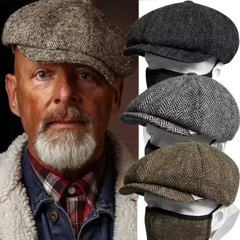 Men's Classic Hat, Vintage Beret Retro in Tweed Style Peaky Blinders, Flat visor hat, Men's and Women's Street Hats