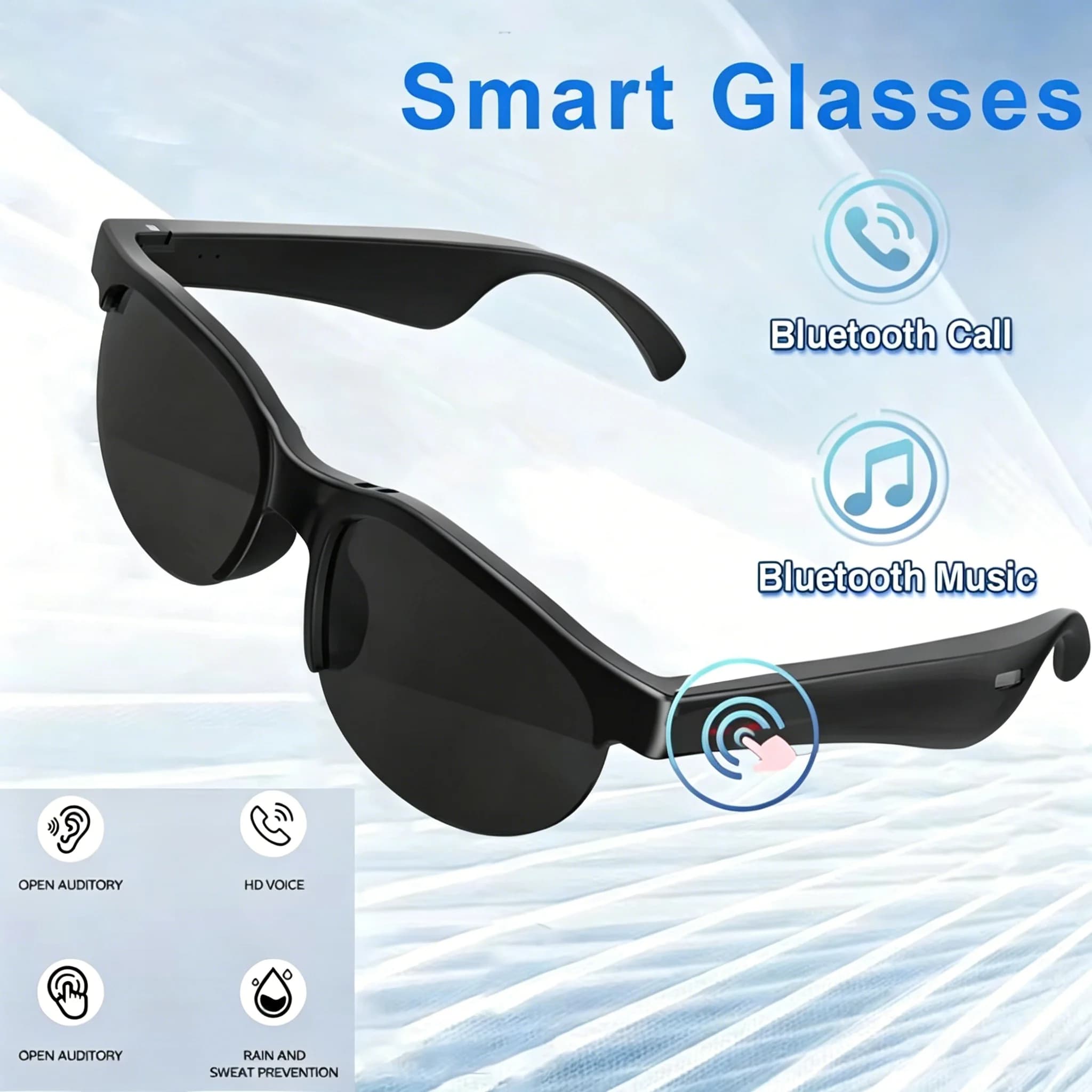 LAXASFIT 2026 Nuovi Occhiali Intelligenti da Uomo Bluetooth 5.3 Anti Luce Blu Occhiali da Sole con Controllo Musicale Touch e Doppio Altoparlante