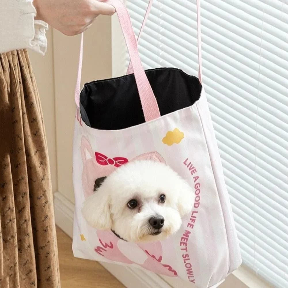 Borsa da Trasporto per Gatti Traspirante, Borsa a Tracolla Portatile in Tela per Gatti con Foro, Borsa da Viaggio per Cuccioli con Design Cartoon