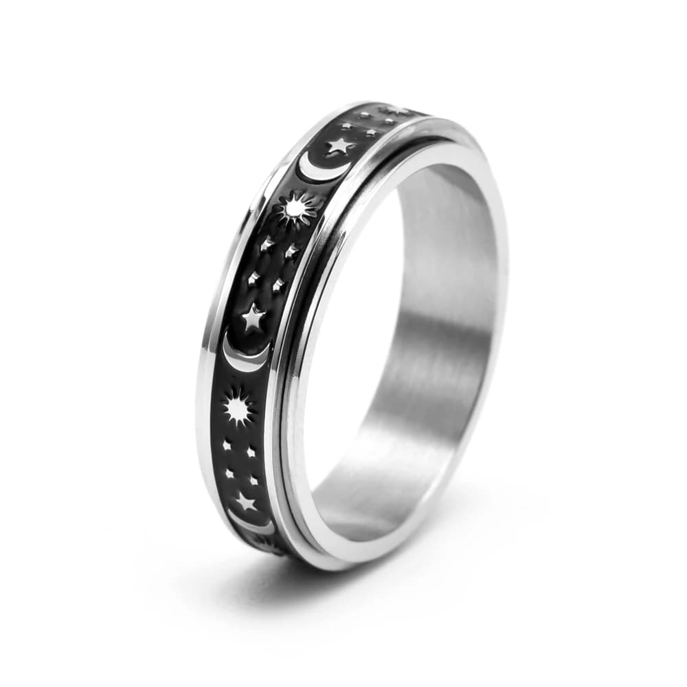 Vintage Moon Star Spinner Ring for Women Stainless Steel Boho Rotating Fidget Ring Celestial High Quality Jewelry