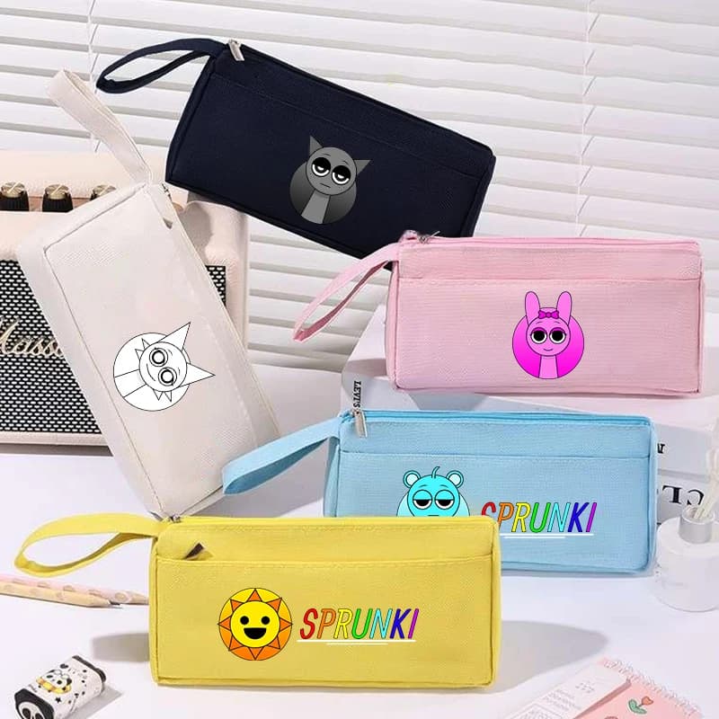 Astuccio Sprunkis con Stampa di Gioco Popolare, Borsa per Cancelleria a Doppio Strato per Studenti, Sky Oren Pinki, Nuovo Astuccio per Penne per Adolescenti, Regalo per lo Studio