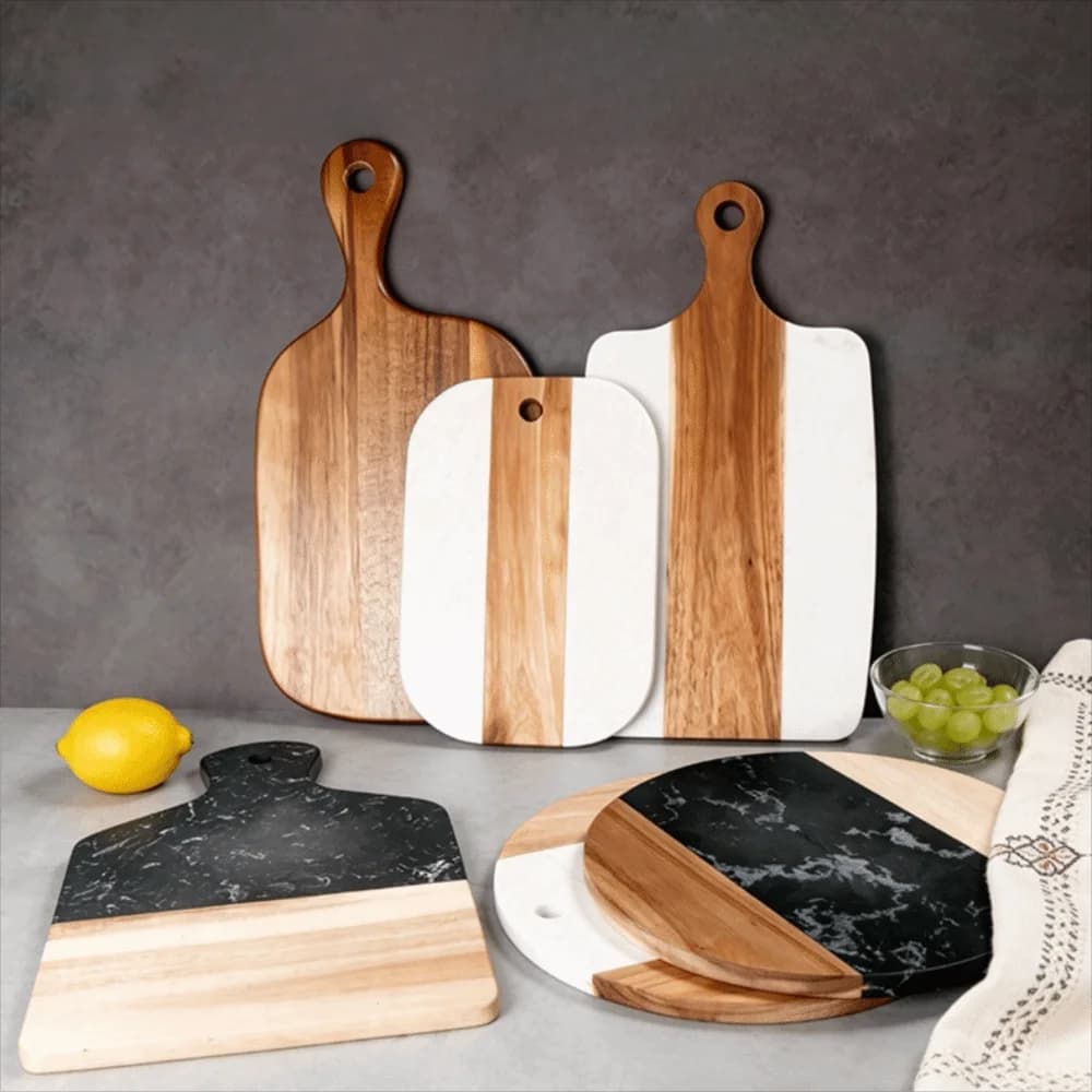 Mold-resistant Marble Wood Cutting Boards Heat-resistant Non-slip Chopping Board Double Side Use Wood Handle Fruit Plate