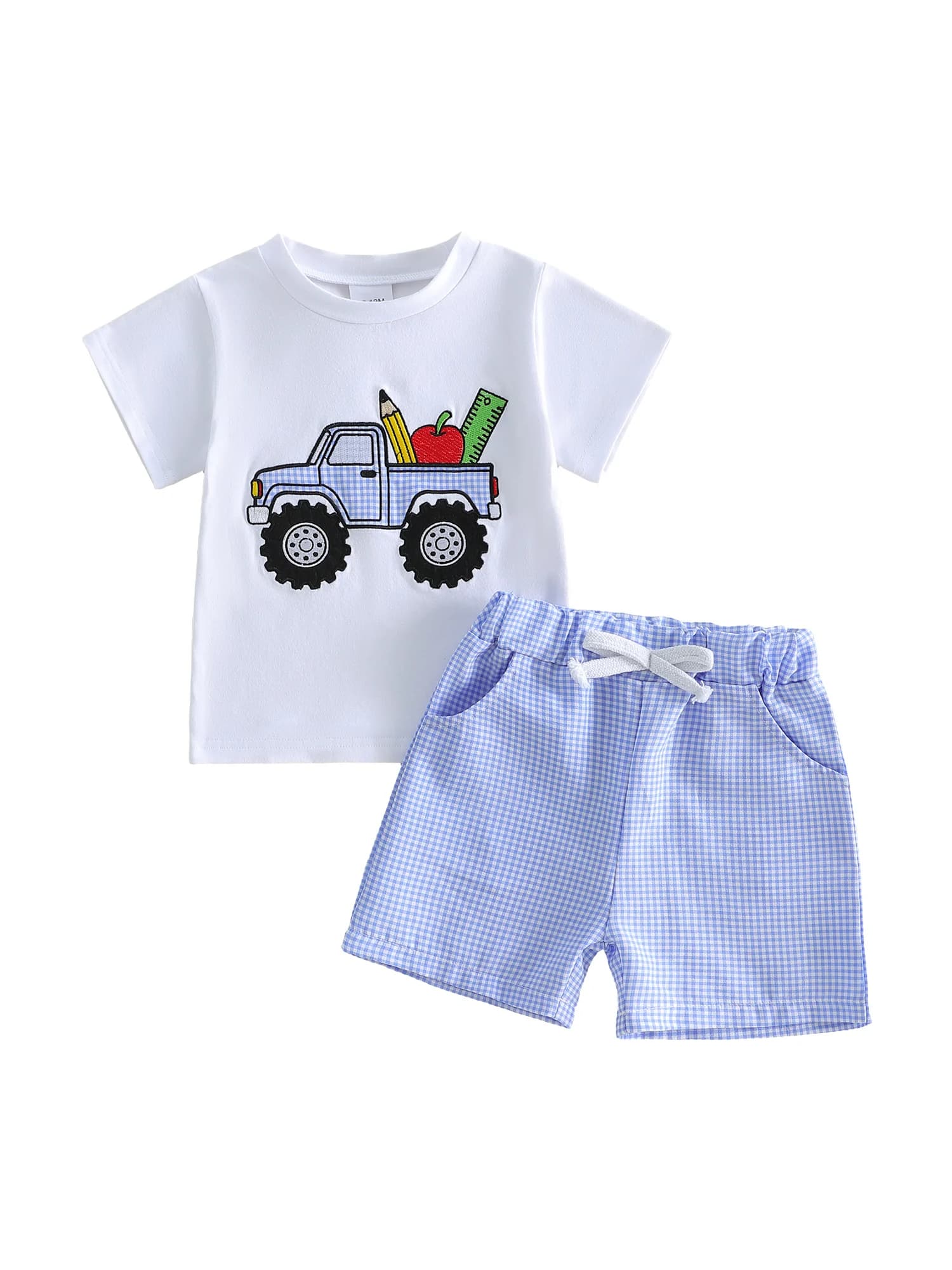 Boys Back To School Outfit Dinosaur Print Short Sleeve T-shirts and Denim Shorts 2 Piece Summer Set with Matching Cap