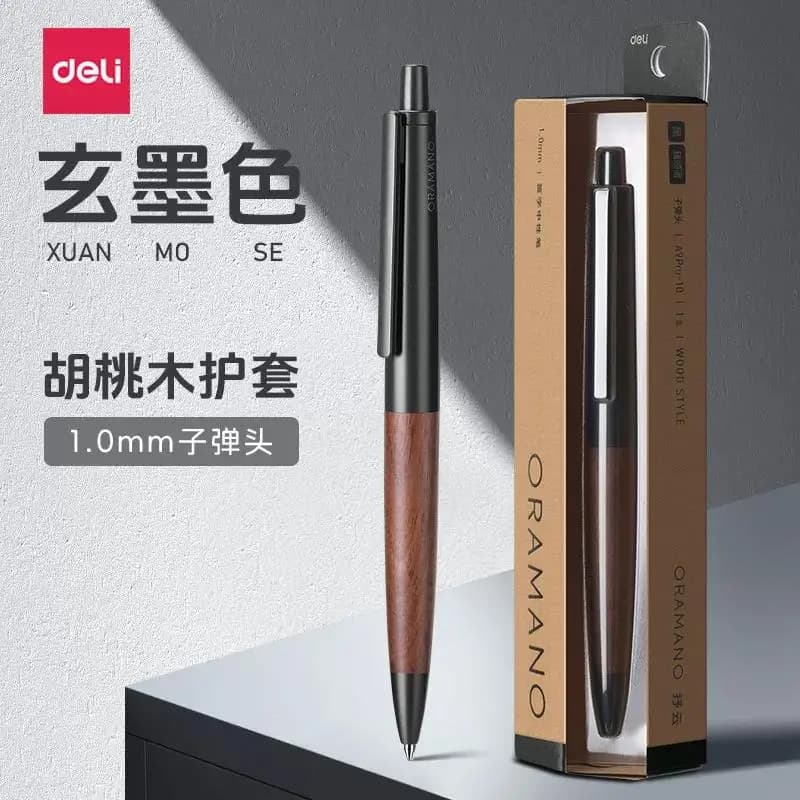 Deli ORAMANO Walnut Wood Gel Pen,1.0mm Bold Metal Sign Pen,0.5/0.7 Effortless Glide Luxury Gift Box,Smooth Writing Pen ForOffice
