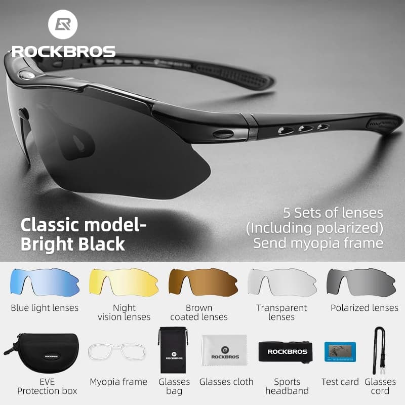 Polarized cycling glasses ROCKBROS, sports sunglasses for bikes, MTB glasses and road, protective glasses in PC, glasses with 5/3 lenses, bicycle accessories