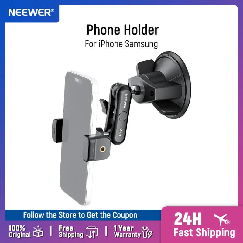 NEEWER Supporto per telefono per la tua auto 360 ° Braccio magico con supporto per telefono cellulare in metallo con ventosa rotante per iPhone Samsung