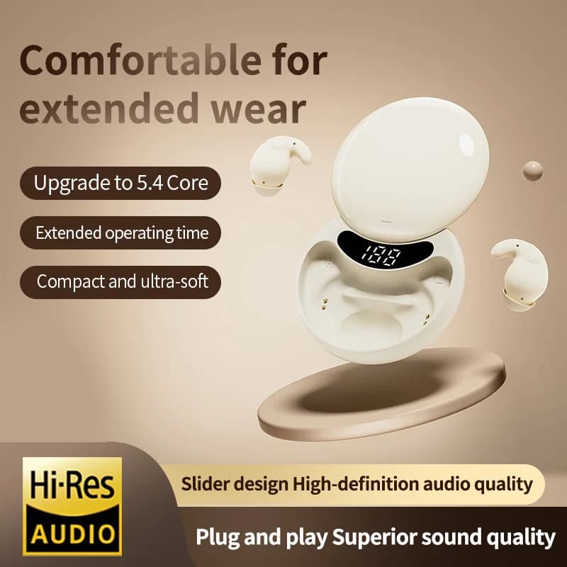 Wireless Bluetooth 5.4 TWS In-Ear Invisible Headphones for Sleeping with Microphone, Audibles with Noise Cancellation, HIFI Headphones for Music