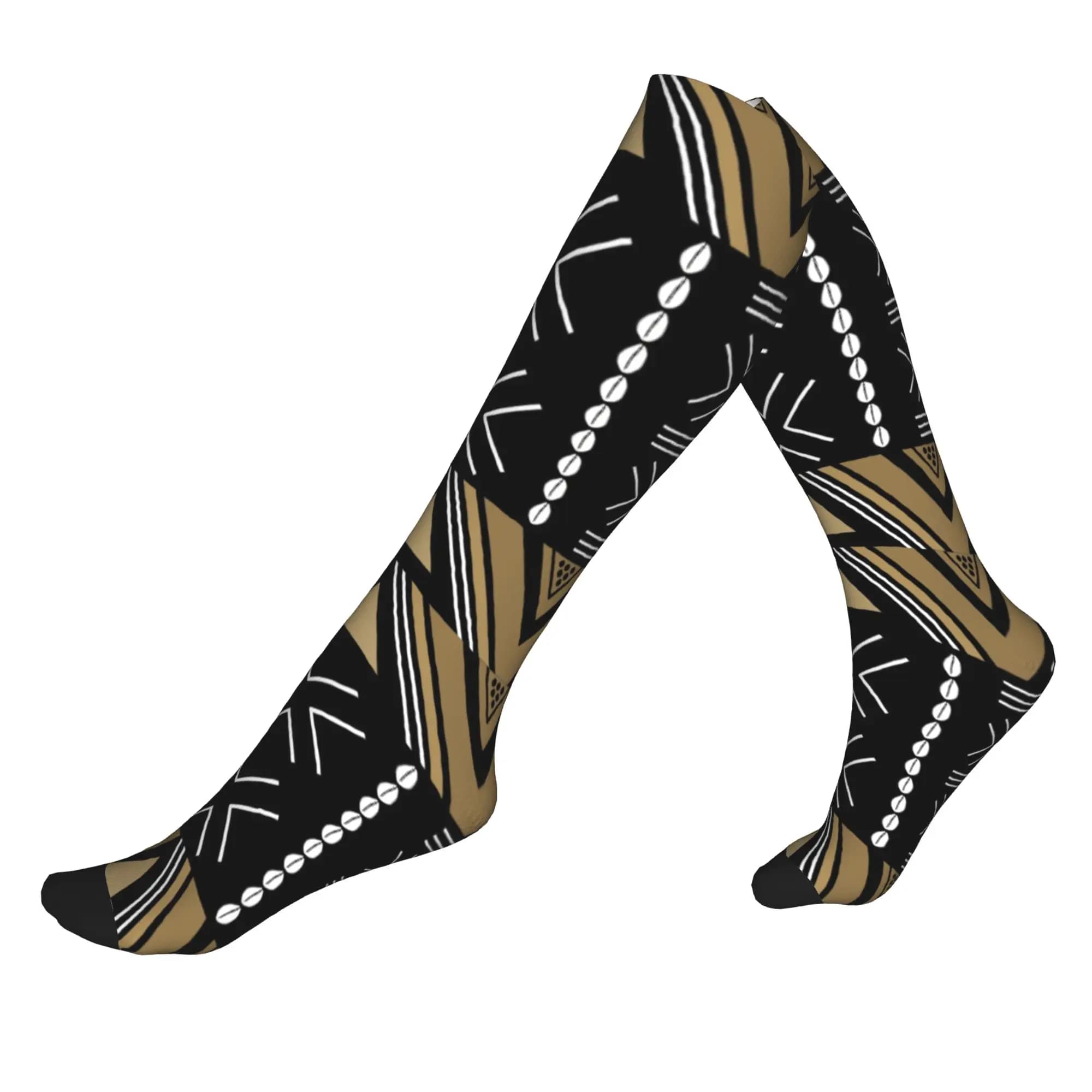 Calzini Sportivi a Compressione Unisex con Stampa 3D Divertente Motivo Etnico Tribale Africano Bogolan per Uomo e Donna