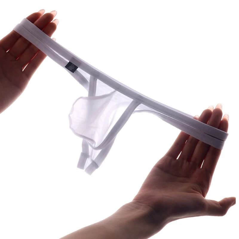 Intimo da uomo in seta di ghiaccio, perizoma trasparente ultrasottile monostrato, pantaloni a T attillati con cinturino sottile sexy senza traccia