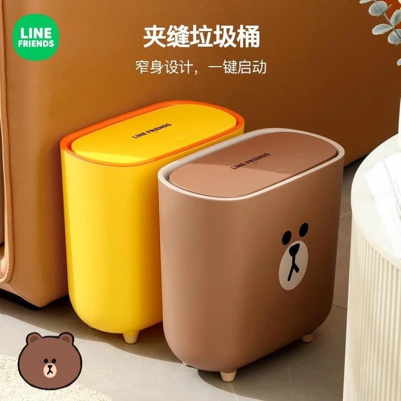 LINE FRIENDS Cestino per rifiuti a forma di cartone animato di Brown, simpatico e kawaii, decorazione per la casa, soggiorno, bagno, cucina, con coperchio, idea regalo