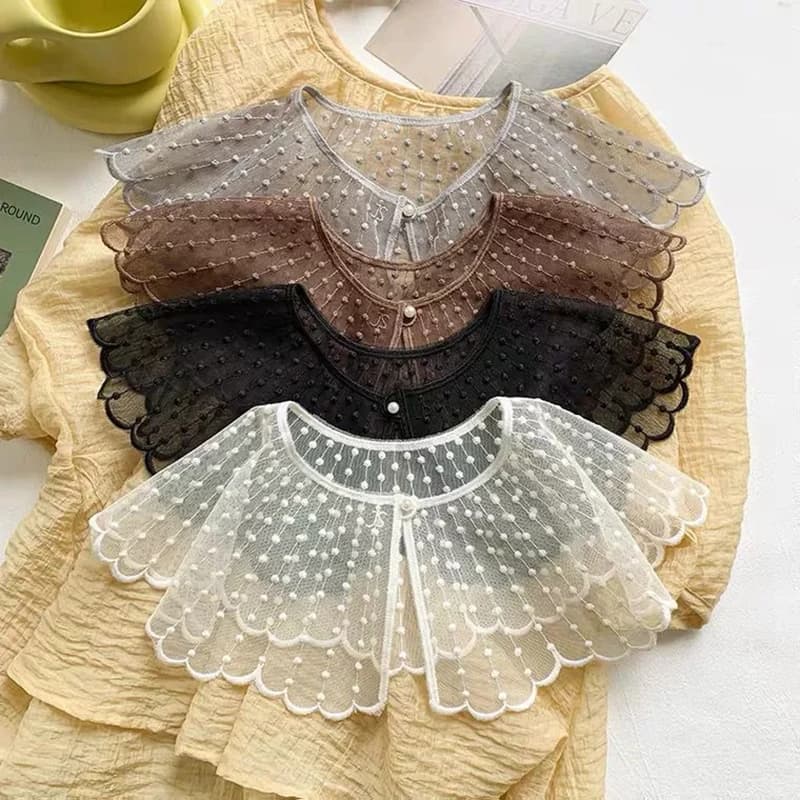 Colletto finto in pizzo traforato stile coreano, coprispalle decorativo a tinta unita, scialle estivo sottile casual da donna