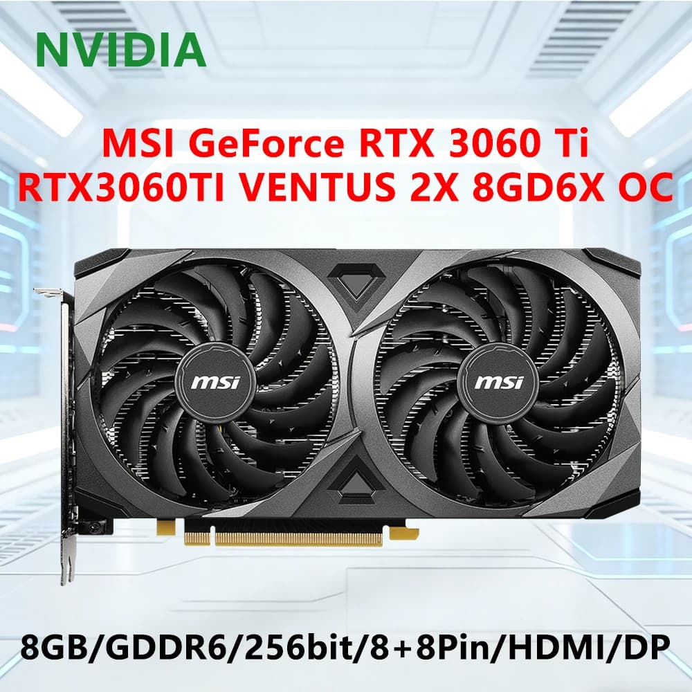 Scheda grafica MSI RTX 3060TI 8GB, modello RTX 3060TI VENTUS 2X 8GD6X OC, GDDR6 256-bit, PCI-E 4.0, 8-pin x 2, 600W, HDMI, DP