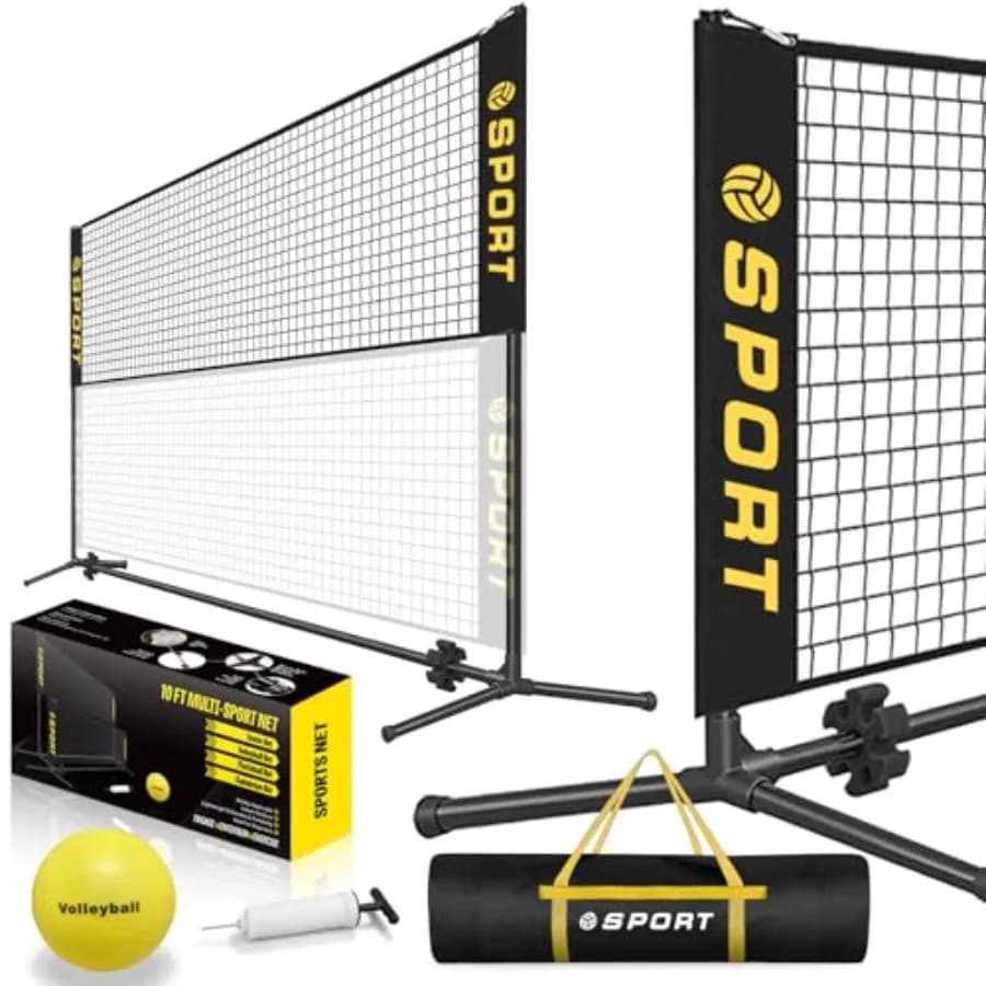 Rete da Tennis Portatile Mini da 3 Metri per Adolescenti con Pallone da Pallavolo in Gomma, Pompa e Borsa per il Trasporto, Altezza Regolabile da 80 cm a 155 cm