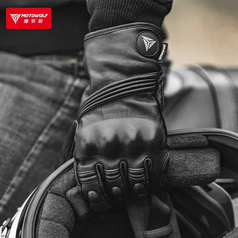 Guanti invernali caldi da moto per uomo e donna, antivento e touchscreen, accessori da guida in vera pelle