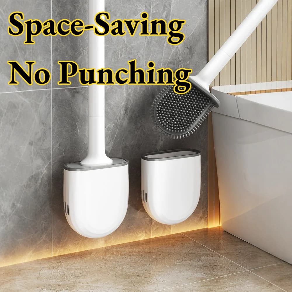 Spazzola per WC da Bagno Domestico, Senza Angoli Morti, Senza Foratura, in Silicone, Montaggio a Parete, Strumento di Pulizia ad Alta Efficienza, Testina Densa