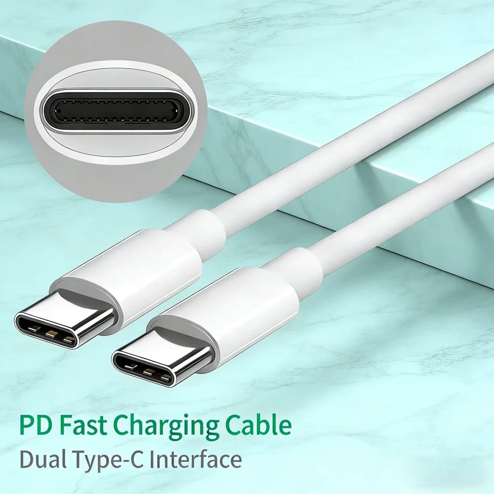 Cavo USB C Bianco da 2M per Ricarica Rapida e Trasferimento Dati, Cavo di Ricarica Dual Type C per Telefoni Cellulari e Tablet