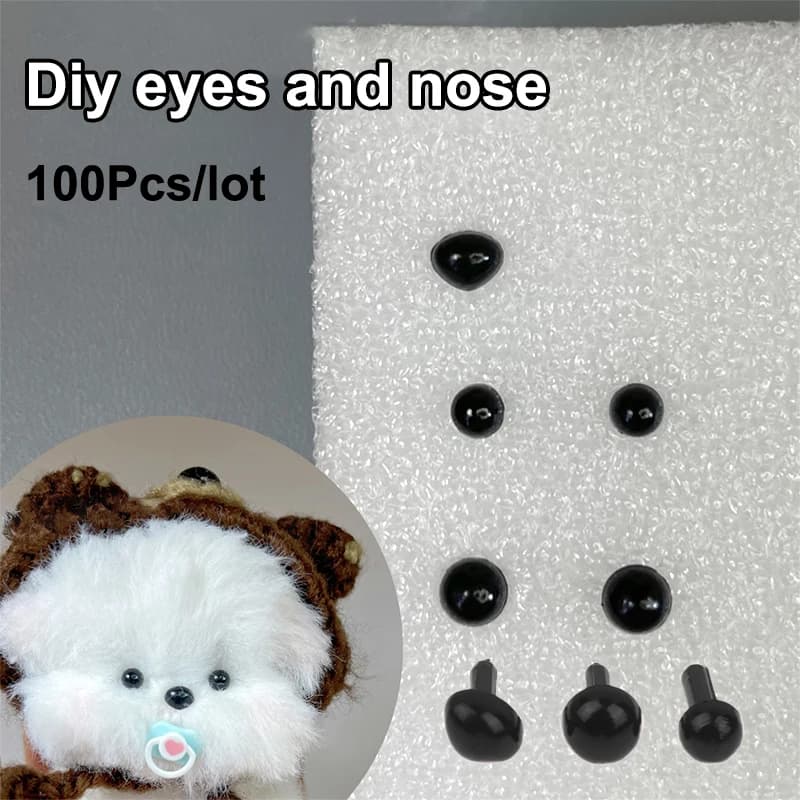 (Summer6)100 Pcs Plastic Mini Black Eyes Nose For Plush Animals Doll Accessories DIY Stuffed Teddy Dog Toy Decor Parts