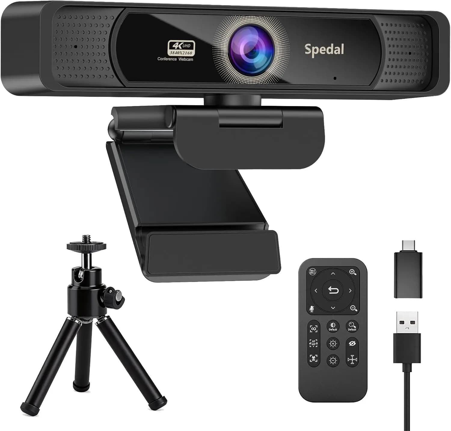 Webcam 4K con treppiede, 120° ° Grandangolare, Sensore Sony, Doppio Microfono, Telecomando, Autofocus per Videoconferenze