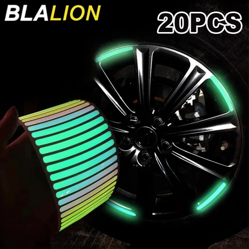 BLALION 20 pezzi adesivi riflettenti per mozzo ruota per auto decorazione striscia di avvertimento di sicurezza notturna per adesivo ruota di bicicletta per auto moto
