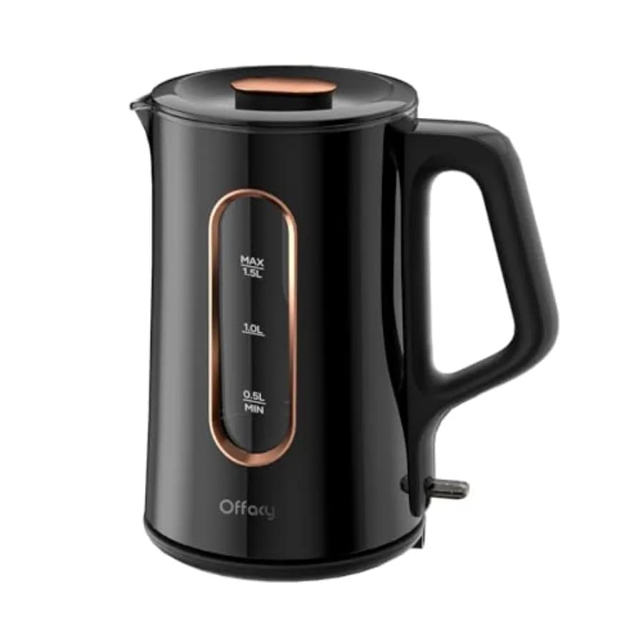Bollitore Elettrico a Doppia Parete in Vetro da 1,5 Litri, 1200W, Scaldacqua Veloce Nero Lucido Senza BPA, Ebollizione Rapida 53oz